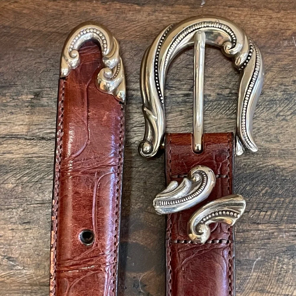 Vintage Y2K‎ Brighton Brown Mock Croc Leather Western Buckle Belt Large